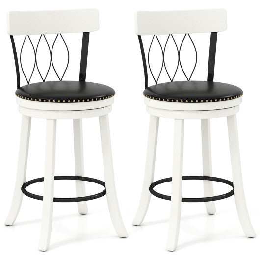 Set of 2 Bar Stools Swivel Bar Chairs with Footrest Rubber Wood Frame and Tufted Rivets-26 inches