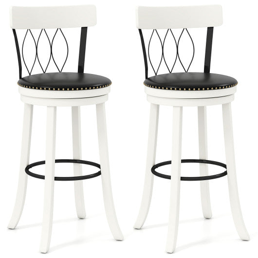 Set of 2 Bar Stools Swivel Bar Chairs with Footrest Rubber Wood Frame and Tufted Rivets-30 inches