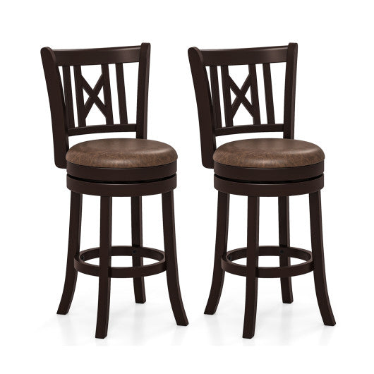 Set of 2 Bar Stools Swivel Bar Chairs with Footrest and Hollowed Backrest-26 inches