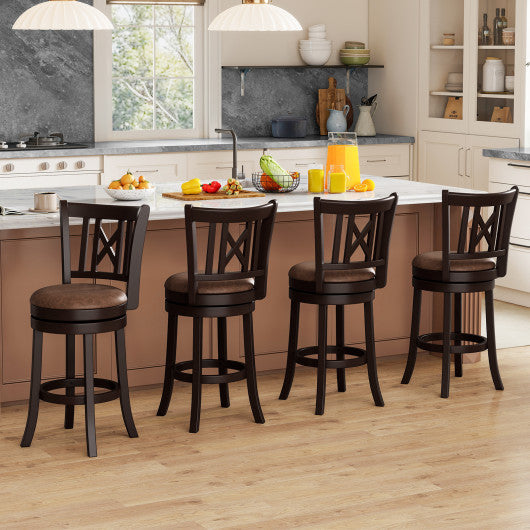 Set of 2 Bar Stools Swivel Bar Chairs with Footrest and Hollowed Backrest-26 inches