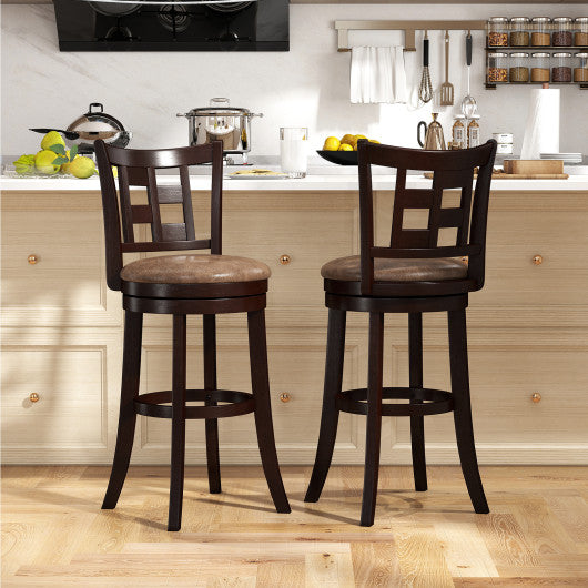 Set of 2 Bar Stools Swivel Bar Chairs with Footrest and Lattice Backrest-30 inches