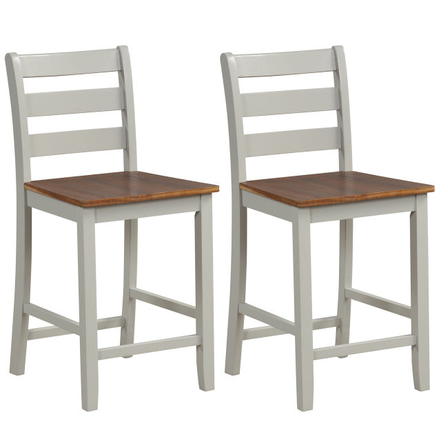 Set of 2 Counter Bar Stool with Inclined Backrest and Footrest-Gray