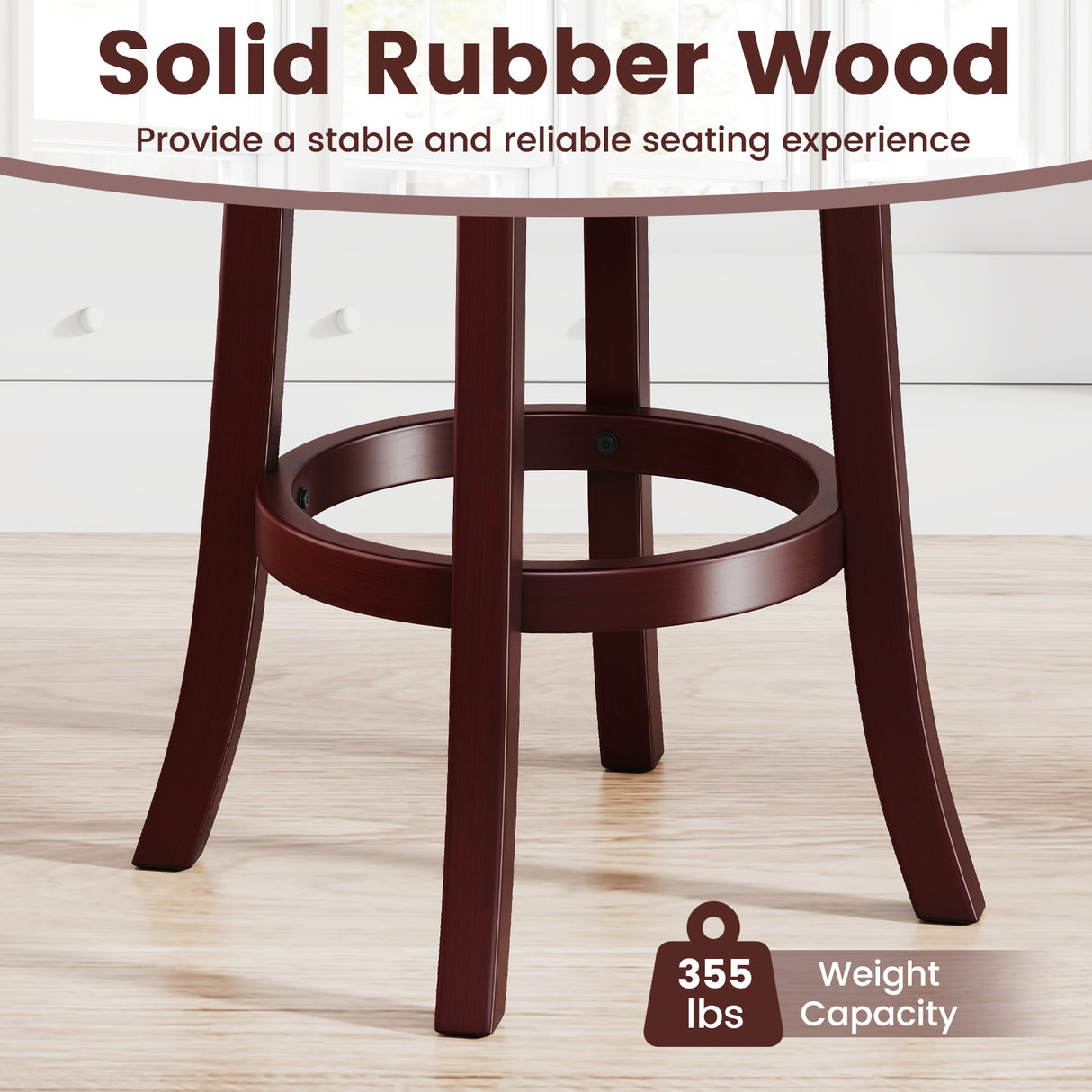 Set of 2 Counter Height Swivel Barstools with High Backs and Footrests-26 inches