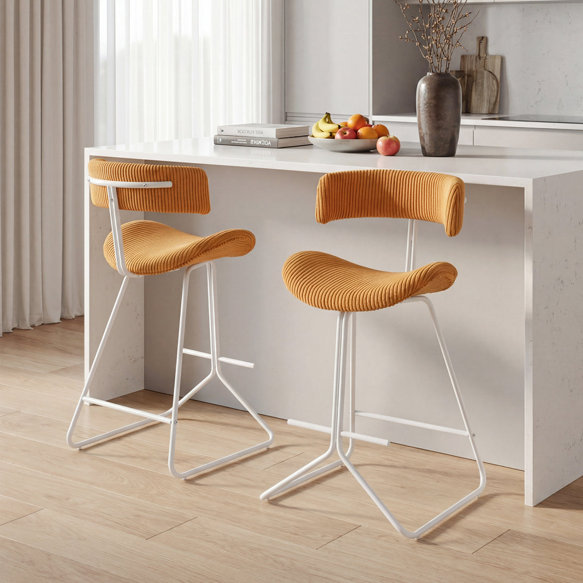Set of 2 Counter Height Stools 25 Inch Armless Barstools with Padded Seat and Footrest-Orange
