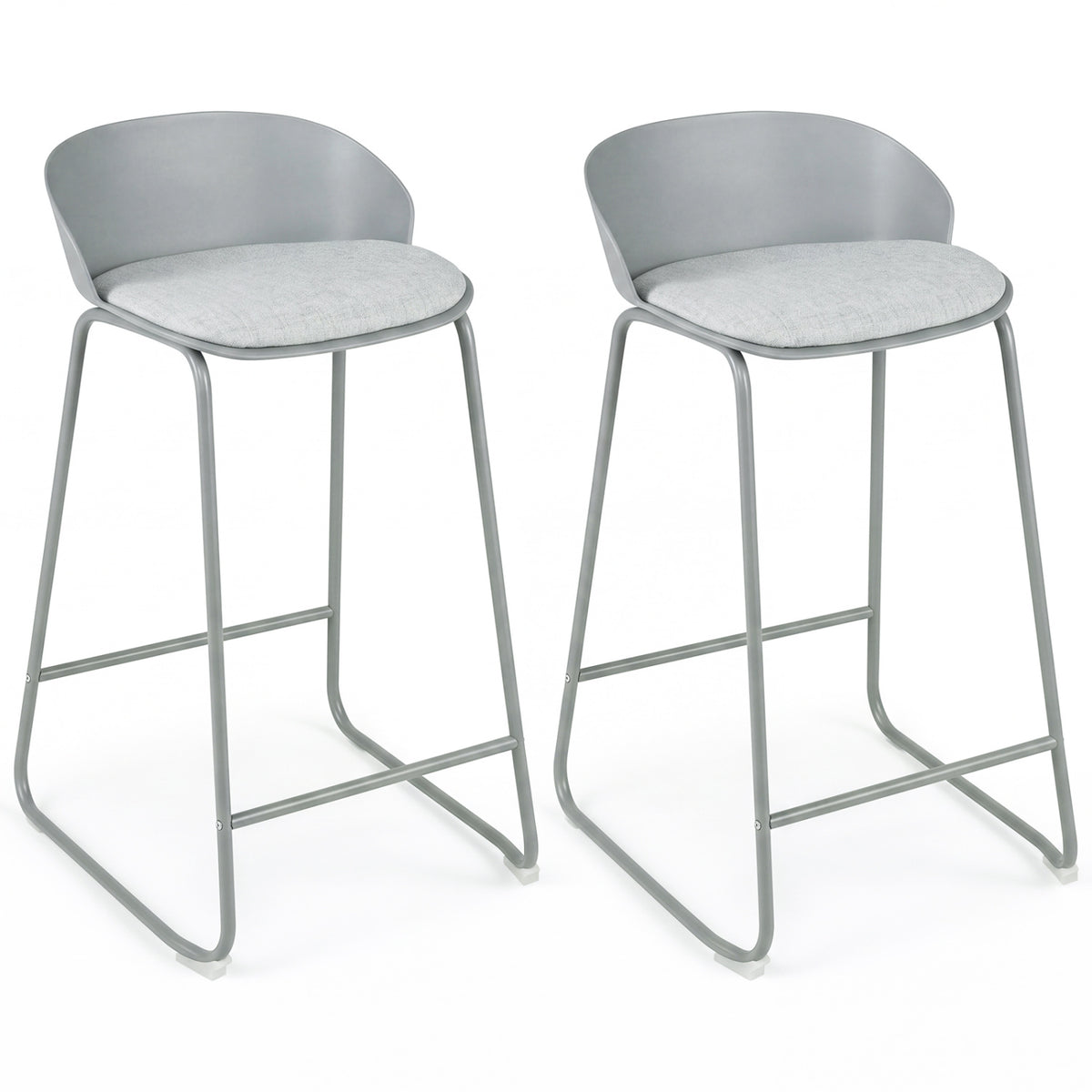 Set of 2 Counter Height Bar Stools with Curved Backrest and Metal Frame for Kitchen Dining-Gray