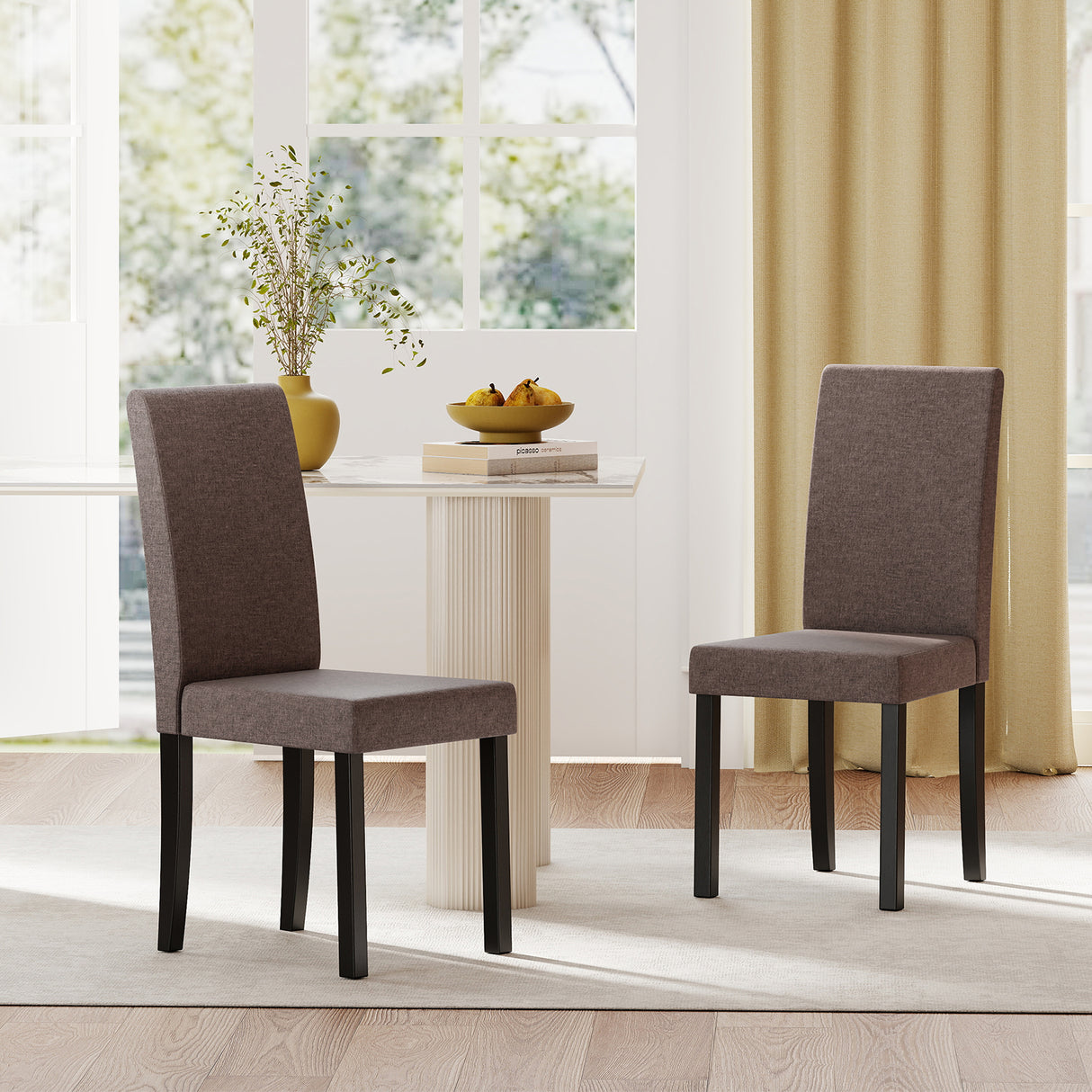 Set of 2 Dining Chair Mid-Century Modern Fabric Upholstered Parson Chairs-Brown