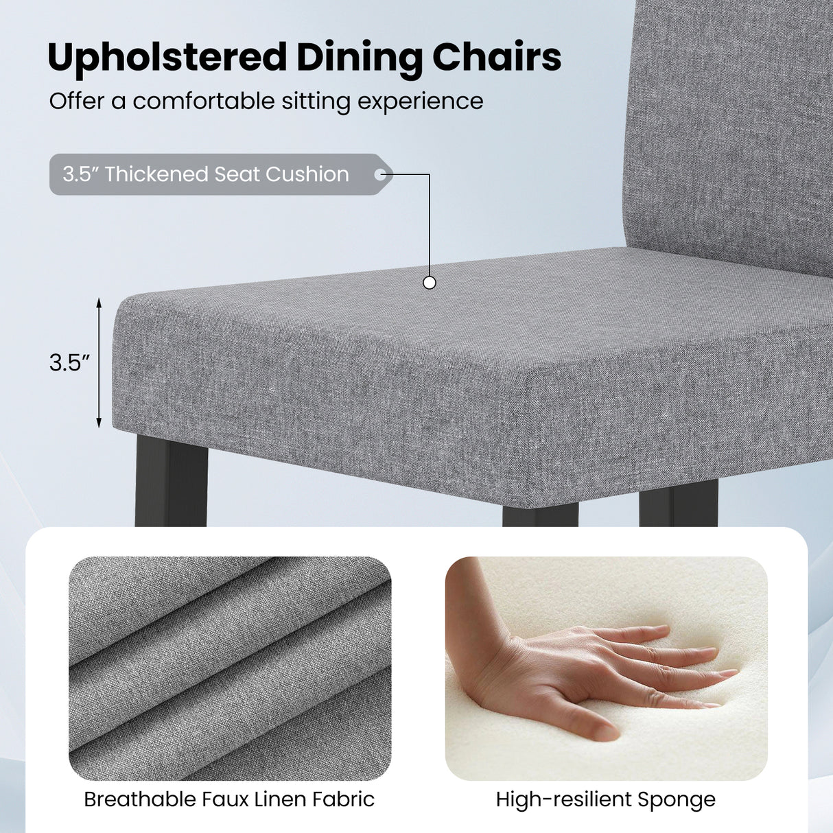 Set of 2 Dining Chair Mid-Century Modern Fabric Upholstered Parson Chairs-Light Gray