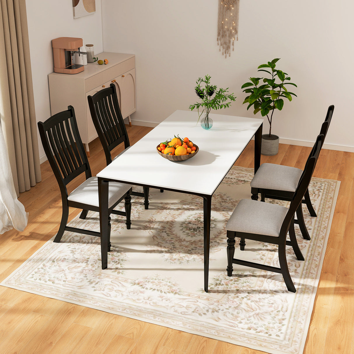 Set of 2 Dining Chairs Kitchen Side Chair with Solid Wood Legs-Black
