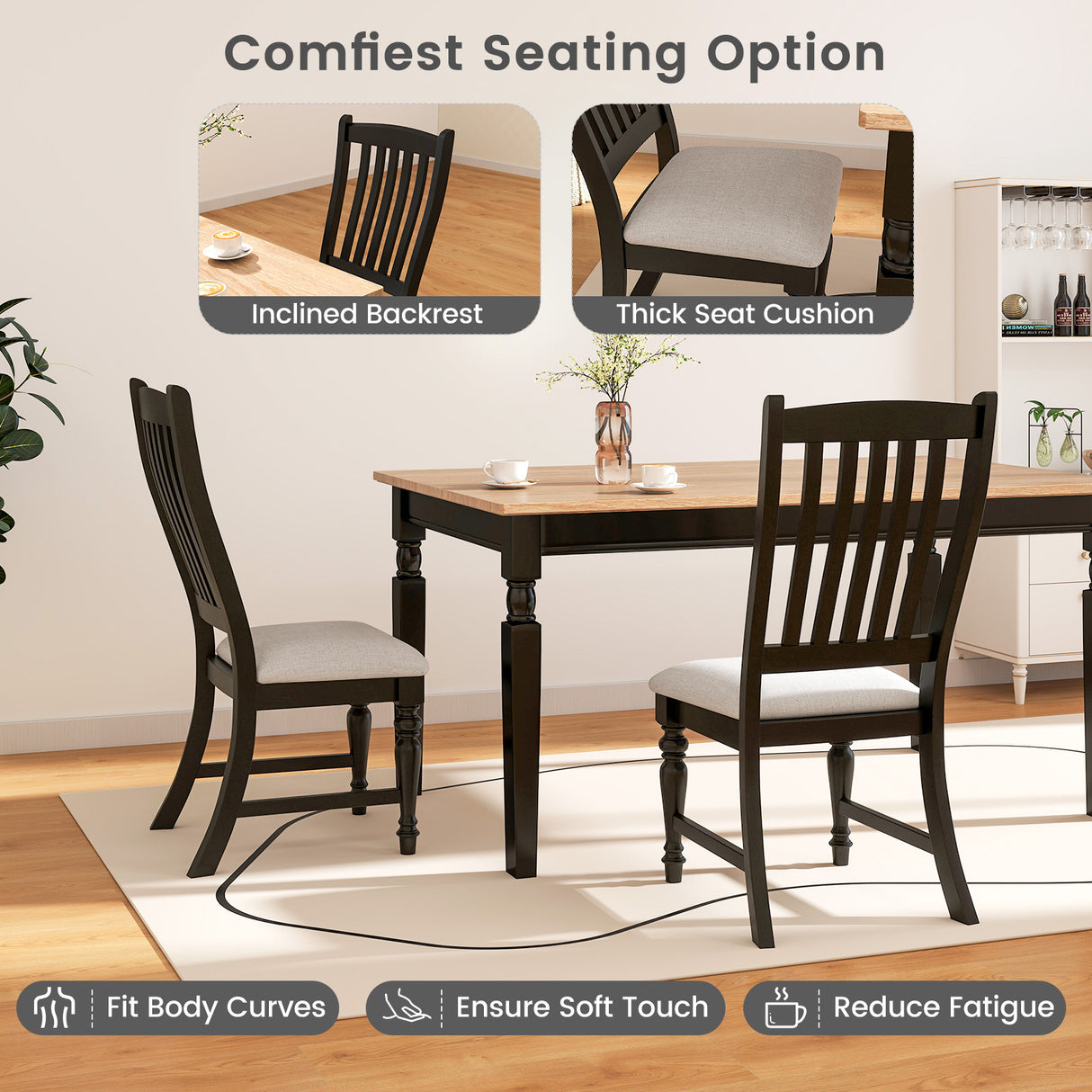 Set of 2 Dining Chairs Kitchen Side Chair with Solid Wood Legs-Black