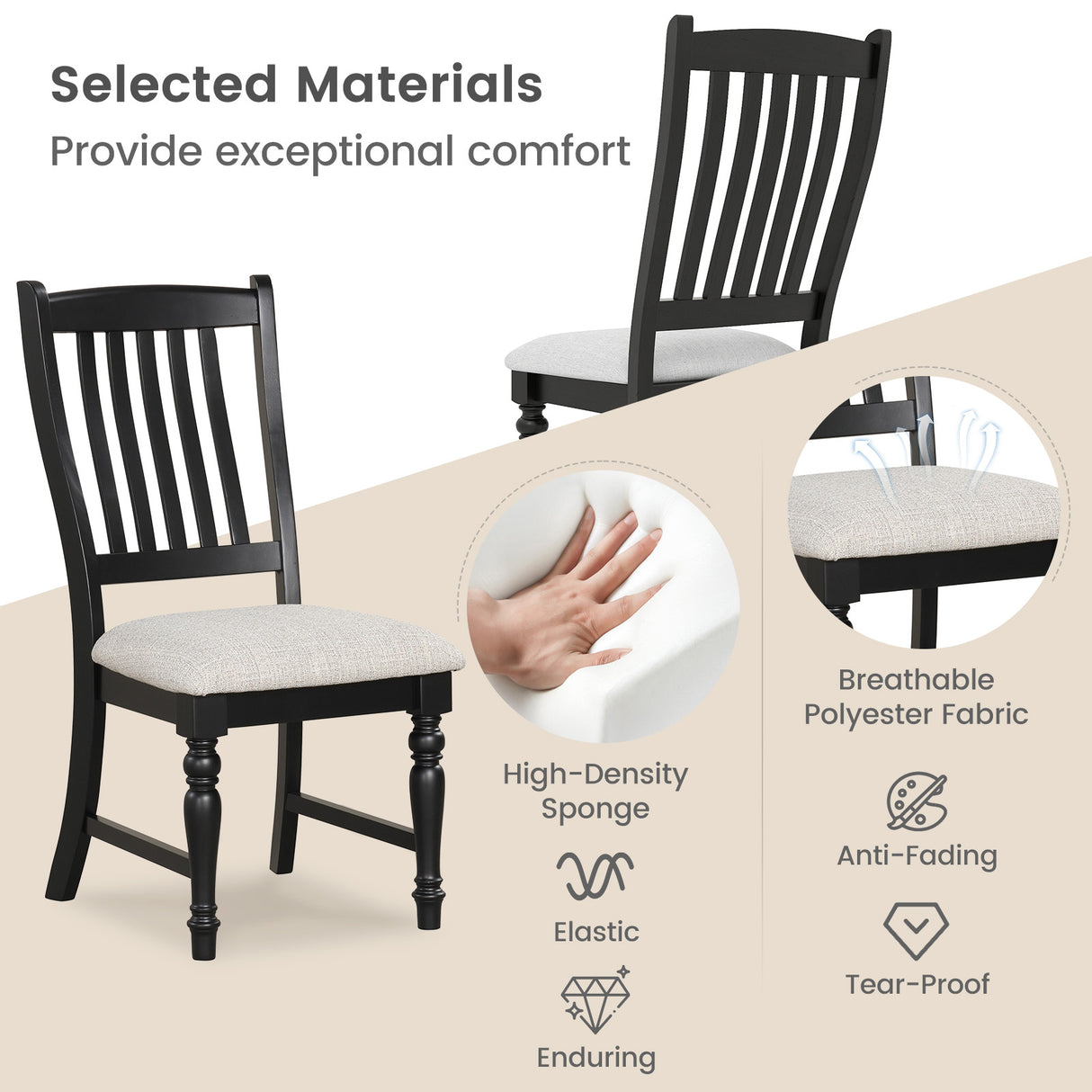 Set of 2 Dining Chairs Kitchen Side Chair with Solid Wood Legs-Black