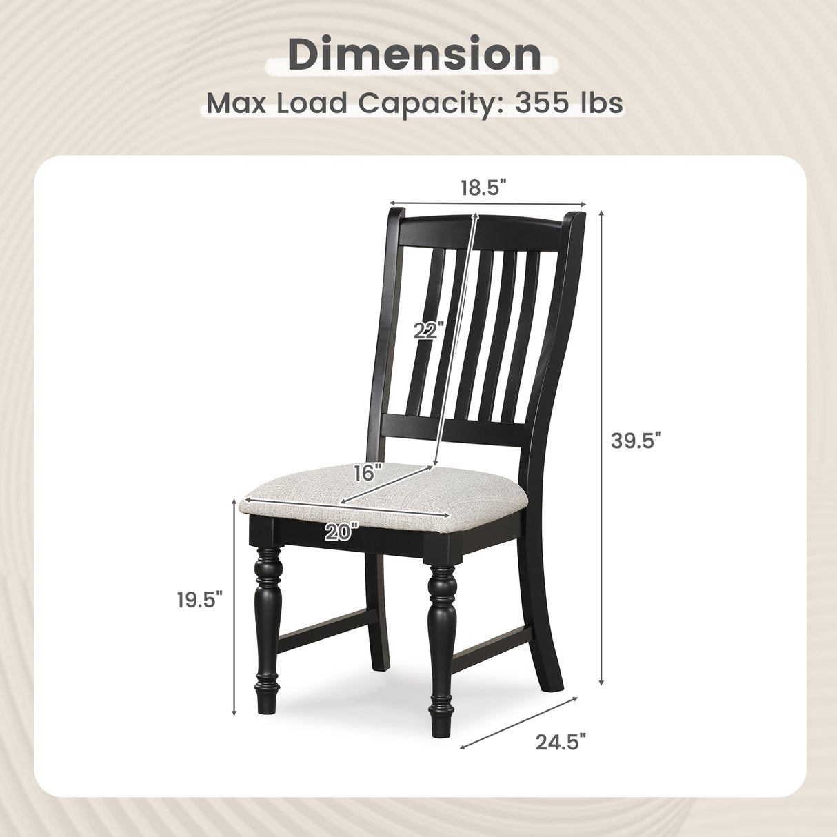 Set of 2 Dining Chairs Kitchen Side Chair with Solid Wood Legs-Black