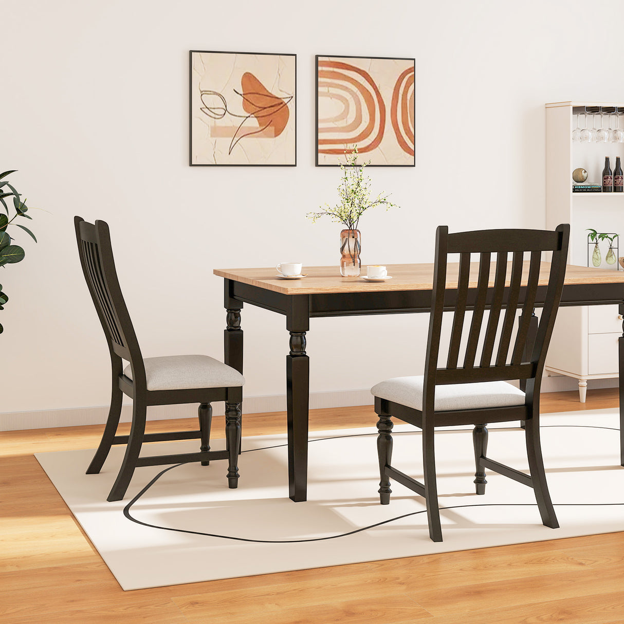 Set of 2 Dining Chairs Kitchen Side Chair with Solid Wood Legs-Black