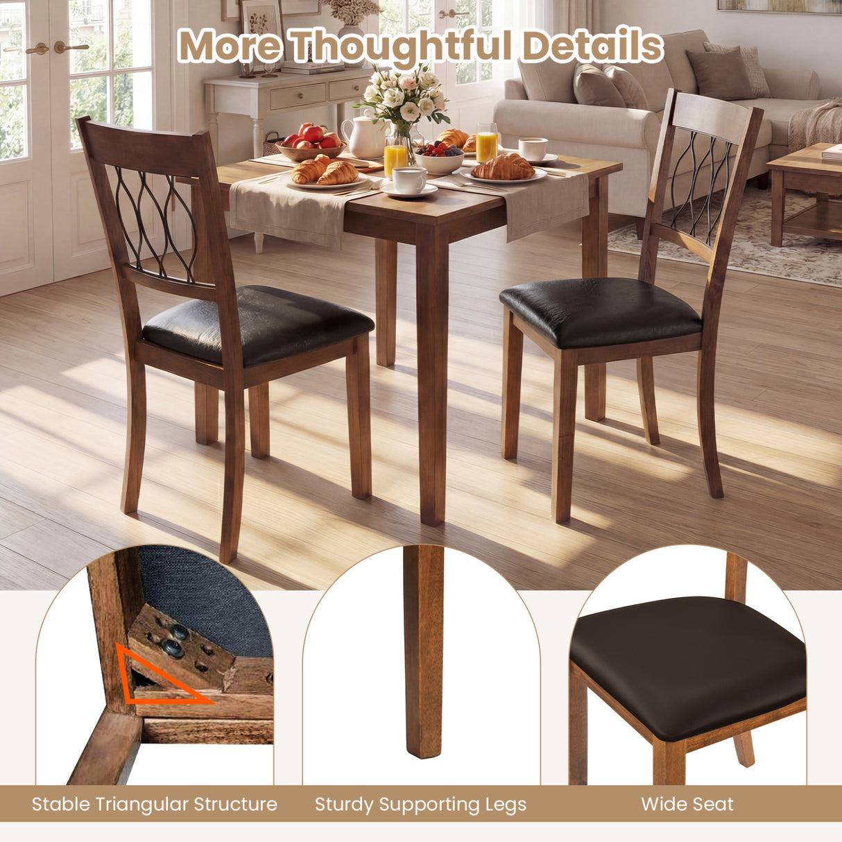 Set of 2 Dining Chair Fabric/Faux Leather Upholstered with Padded Seat-Walnut
