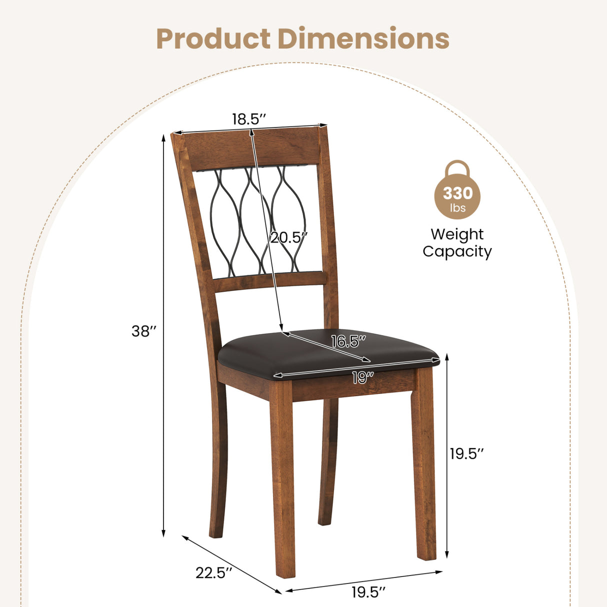 Set of 2 Dining Chair Fabric/Faux Leather Upholstered with Padded Seat-Walnut