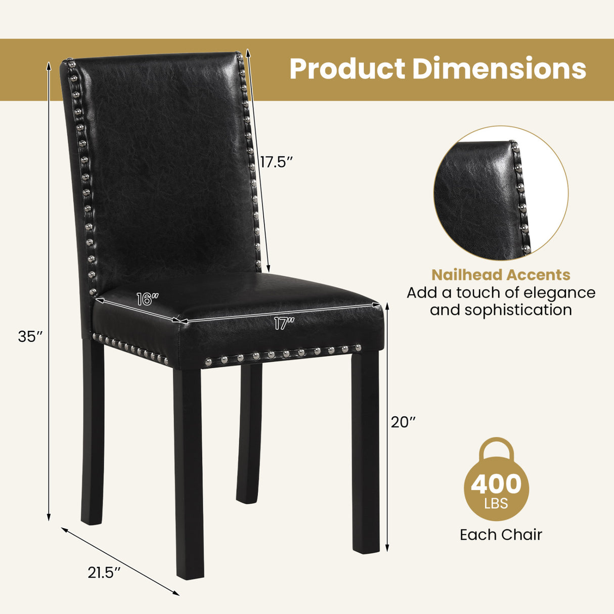 Set of 2 Dining Chairs with Solid Rubber and Wood Legs