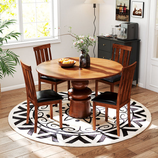 Set of 2 Dining Room Chairs with Rubber Wood Frame PU Leather Seat-Walnut