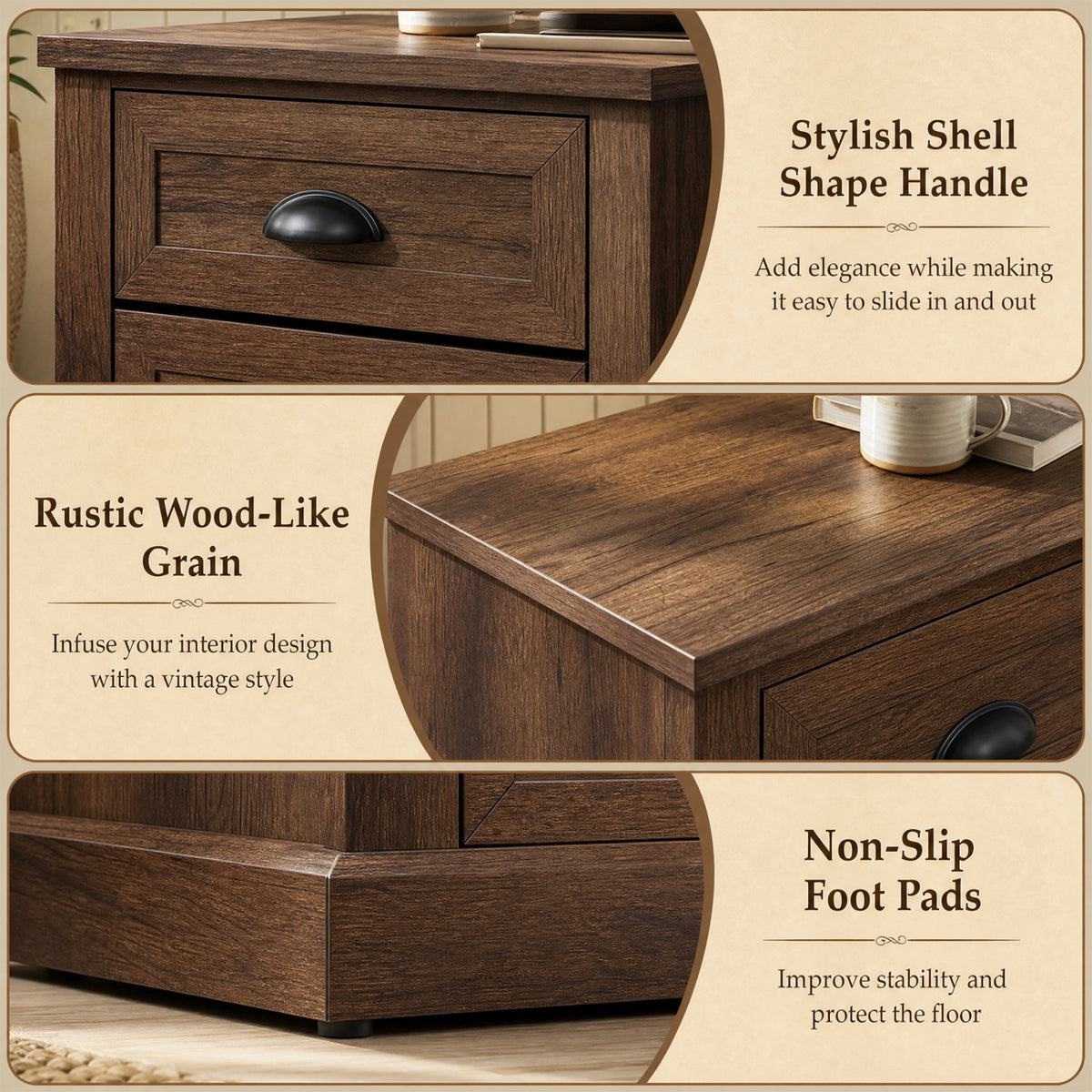 Set of 2 Farmhouse Nightstand with 2 Drawers & Storage for Living Room Bedroom-Brown