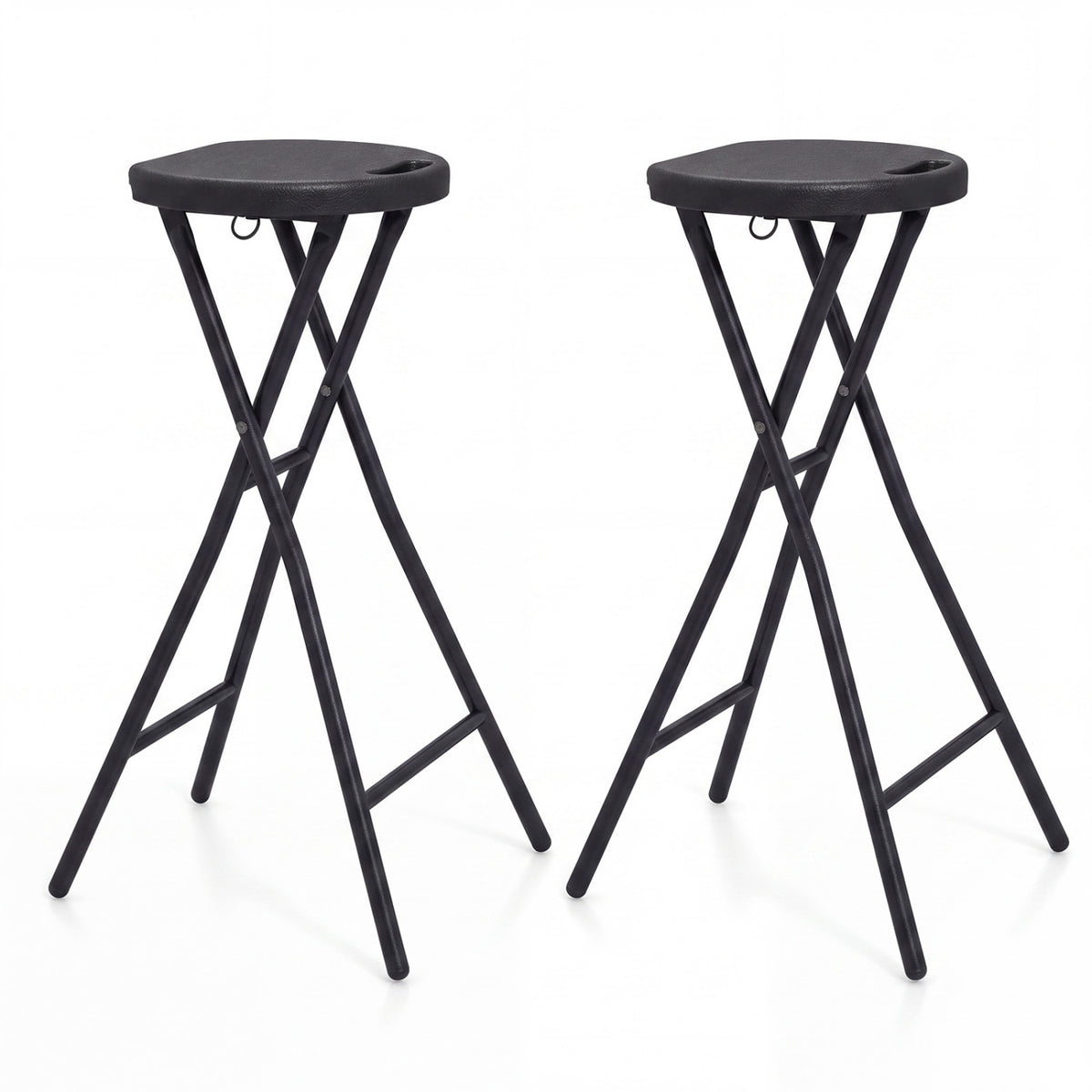 Set of 2 Folding Bar Stool 27.5" with HDPE Seat & Carry Handle for Kitchen Bar-Black