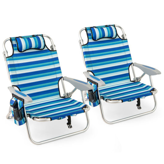 Set of 2 Folding Beach Chair for Adults with 4-Position Adjustable Backrest