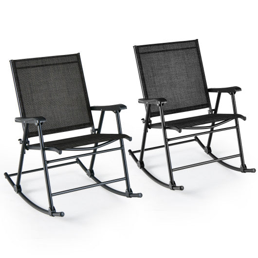 Folding Rocking Chair with Breathable Seat Fabric Set of 2-Black