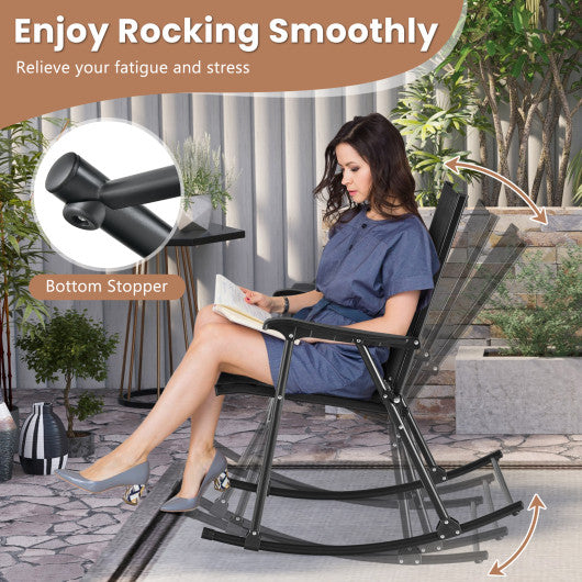 Folding Rocking Chair with Breathable Seat Fabric Set of 2-Black