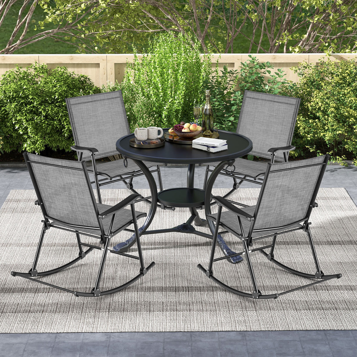 Folding Rocking Chair with Breathable Seat Fabric Set of 2-Gray