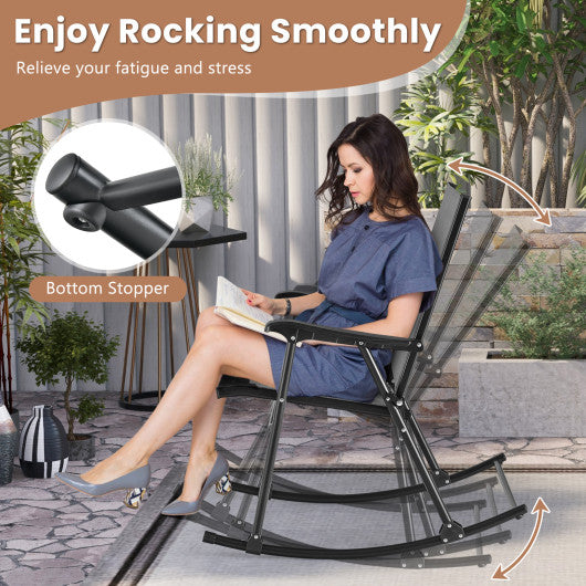 Folding Rocking Chair with Breathable Seat Fabric Set of 2-Gray