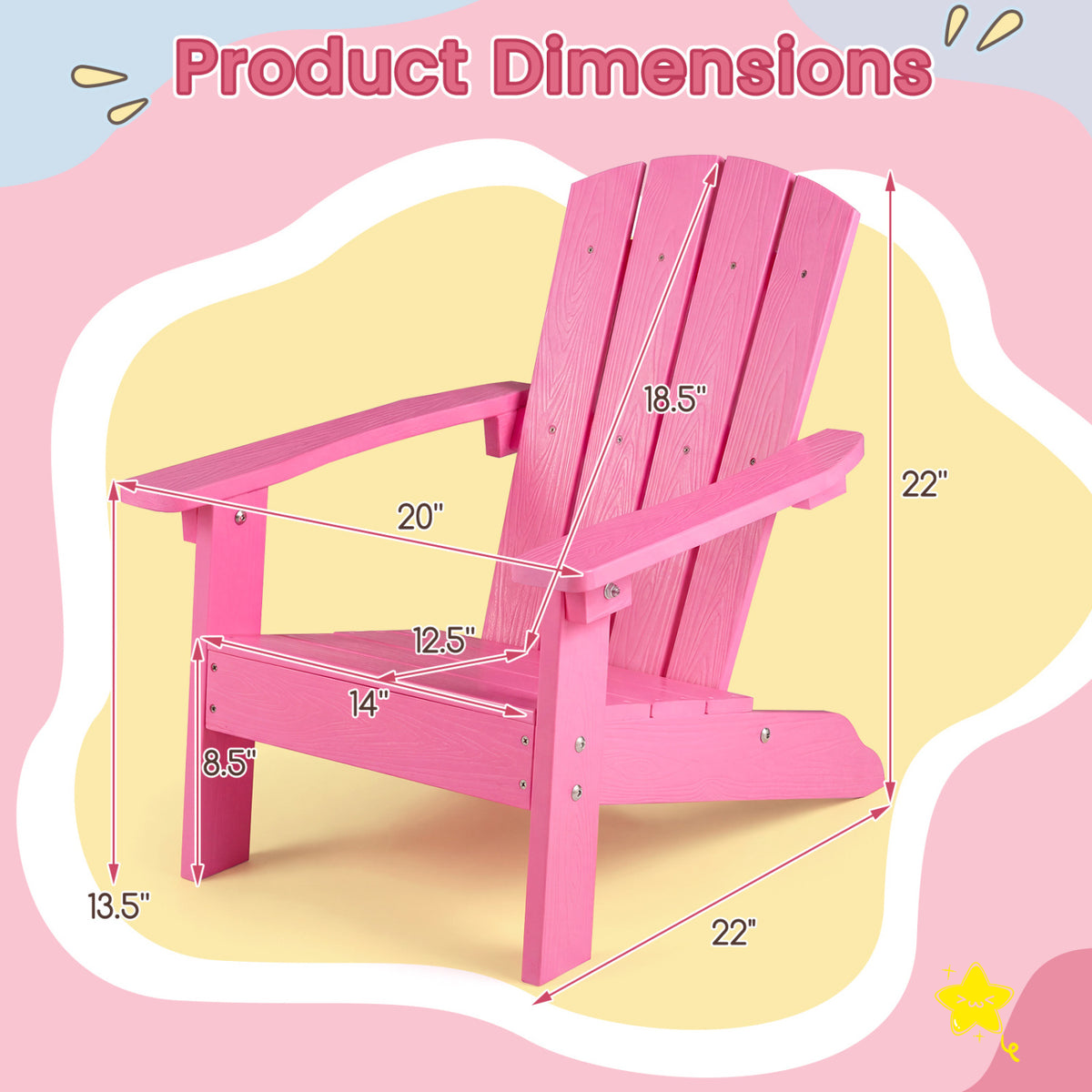 Set of 2 Kid's Adirondack Chair with with High Backrest and Armrests-Pink