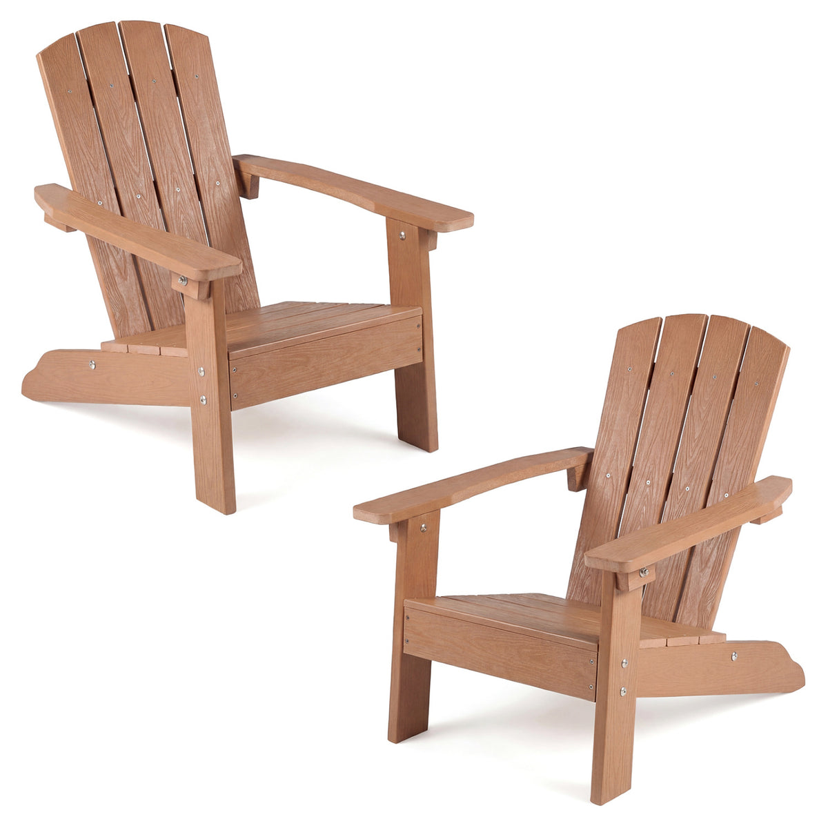 Set of 2 Kid's Adirondack Chair with with High Backrest and Armrests-Teak
