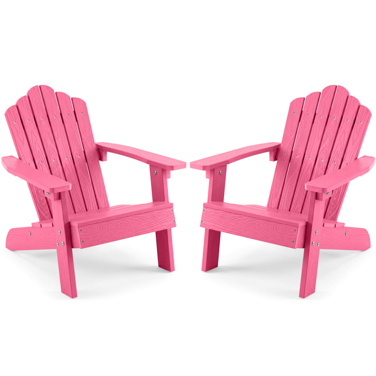 Set of 2 Kids Adirondack Chairs All-weather Outdoor Chairs for Children with Tilted High Backrest-Pink