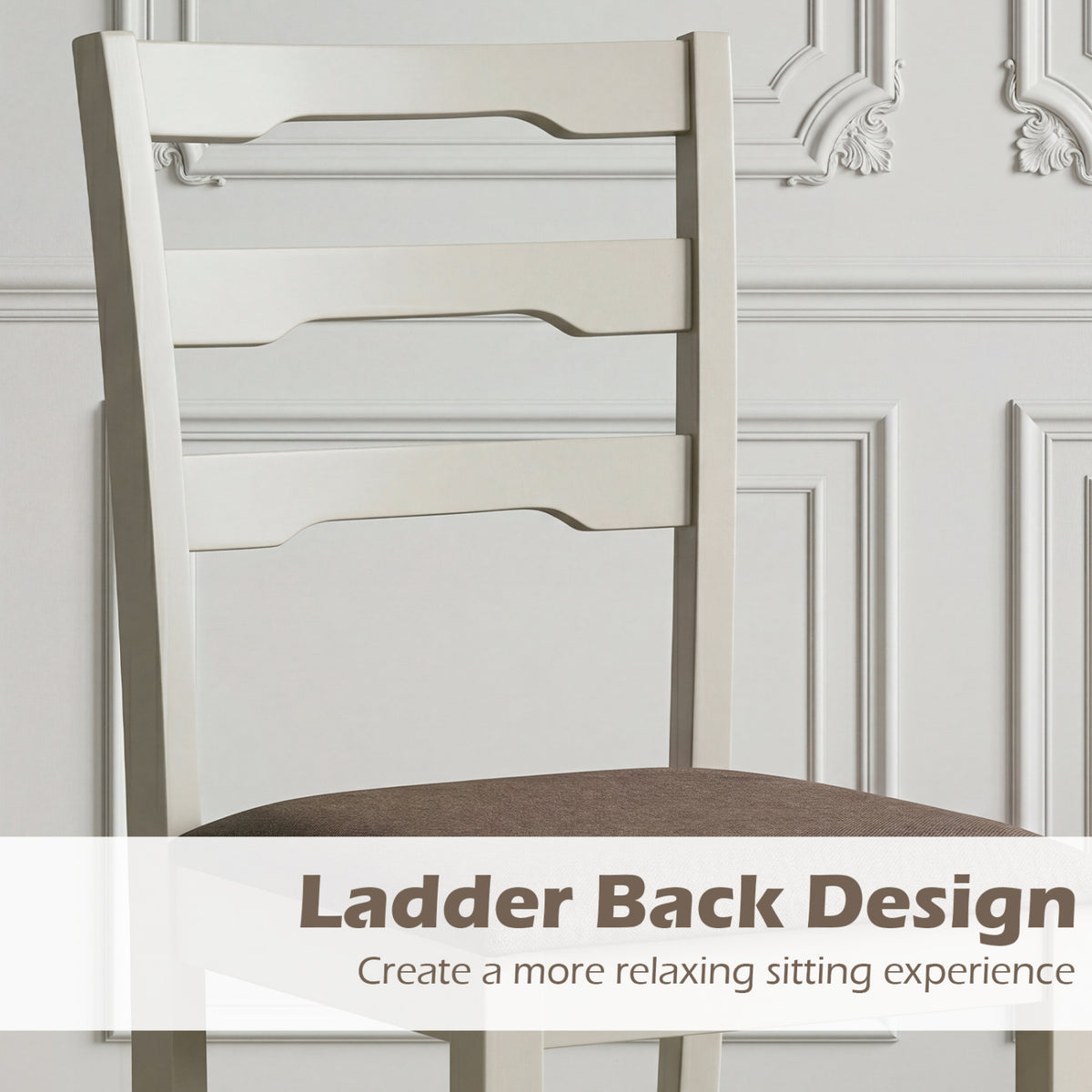 Set of 2 Linen Style Upholstered Dining Chairs with Wood Frames-White