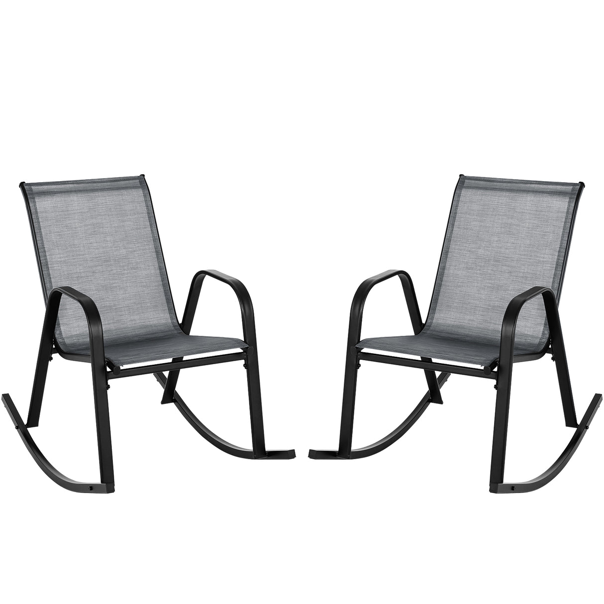 Set of 2 Metal Patio Rocking Chair with Breathable Seat Fabric-Gray