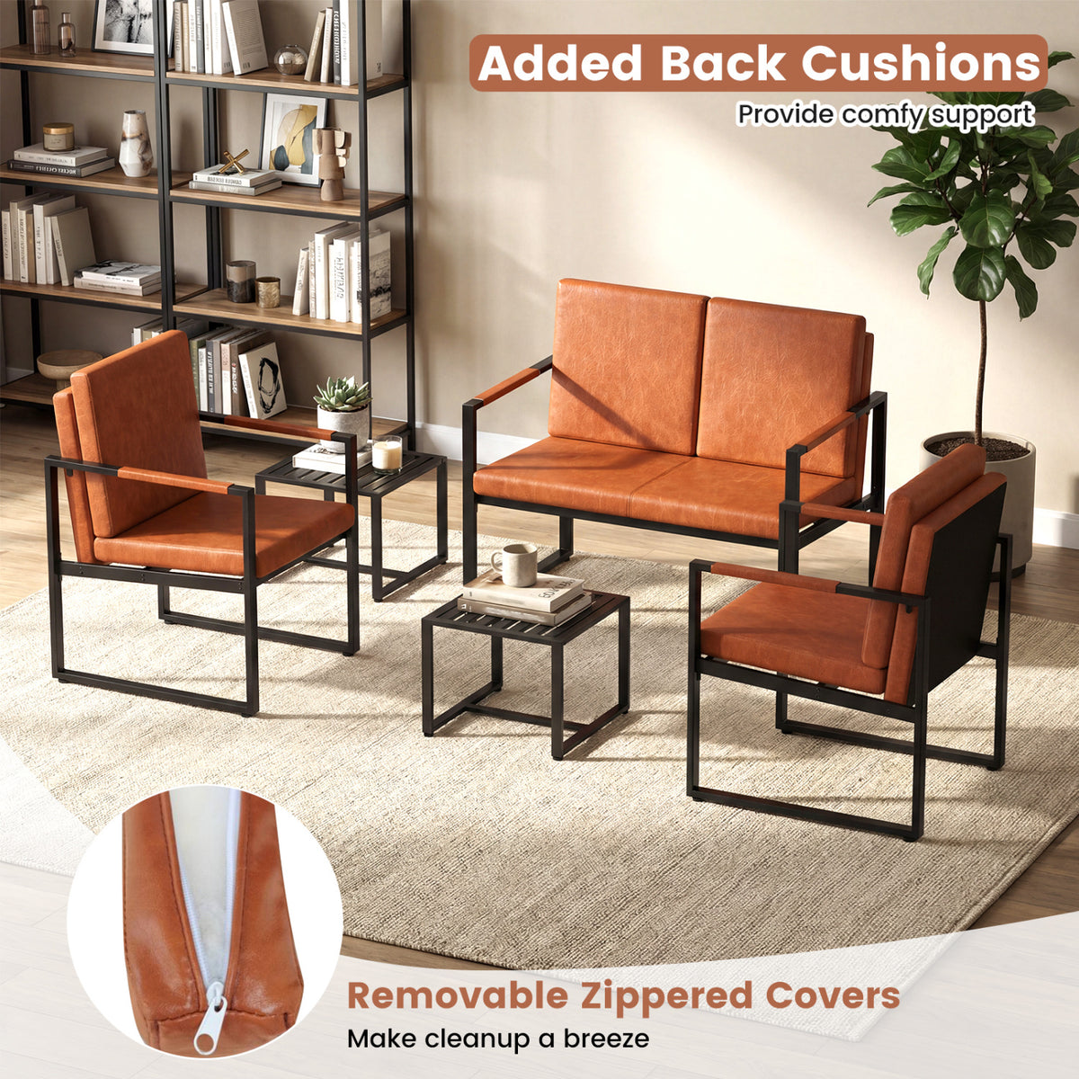 Set of 2 Mid Century Modern Single Sofa Chairs with Cushions-Brown
