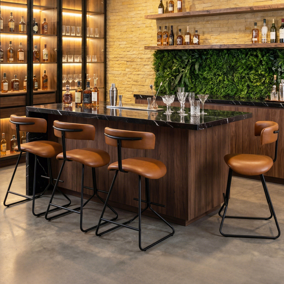 Set of 2 Modern Counter Height Stools 25 Inch Faux Leather Upholstered-Espresso