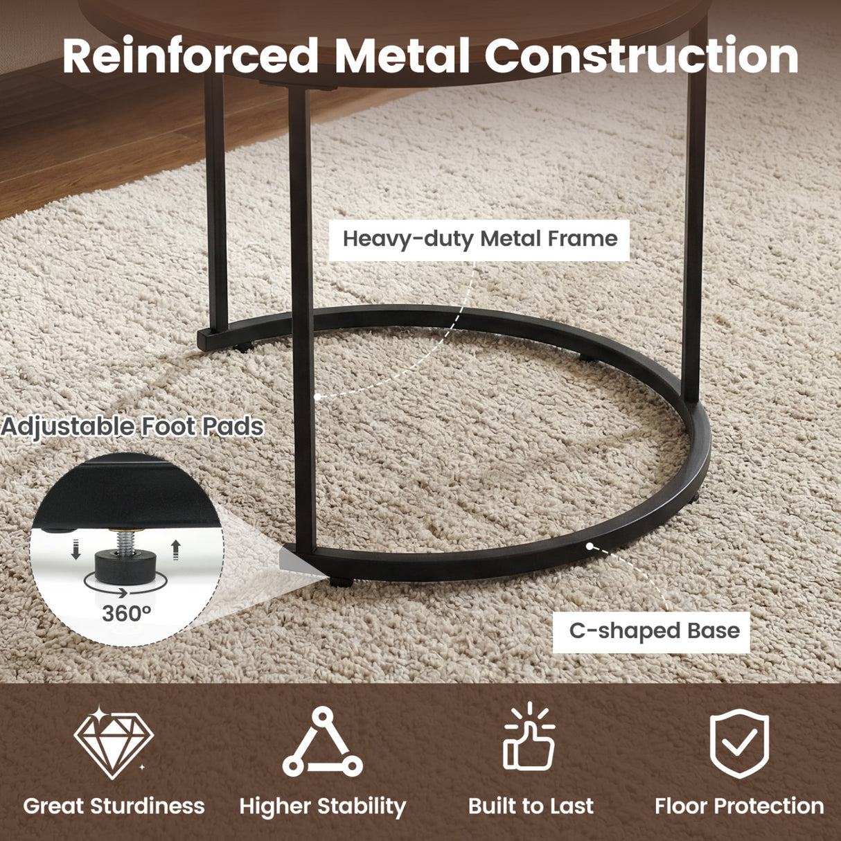 Set of 2 Modern Round Stacking Nesting Coffee Tables for Living Room-Rustic Brown