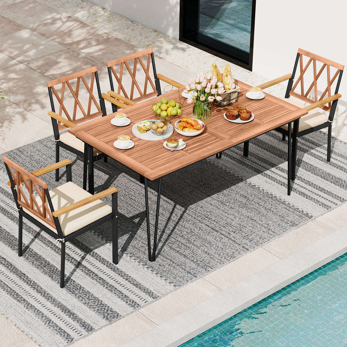 Set of 2 Patio Dining Chairs with Removable Padded Cushions-18 Inches