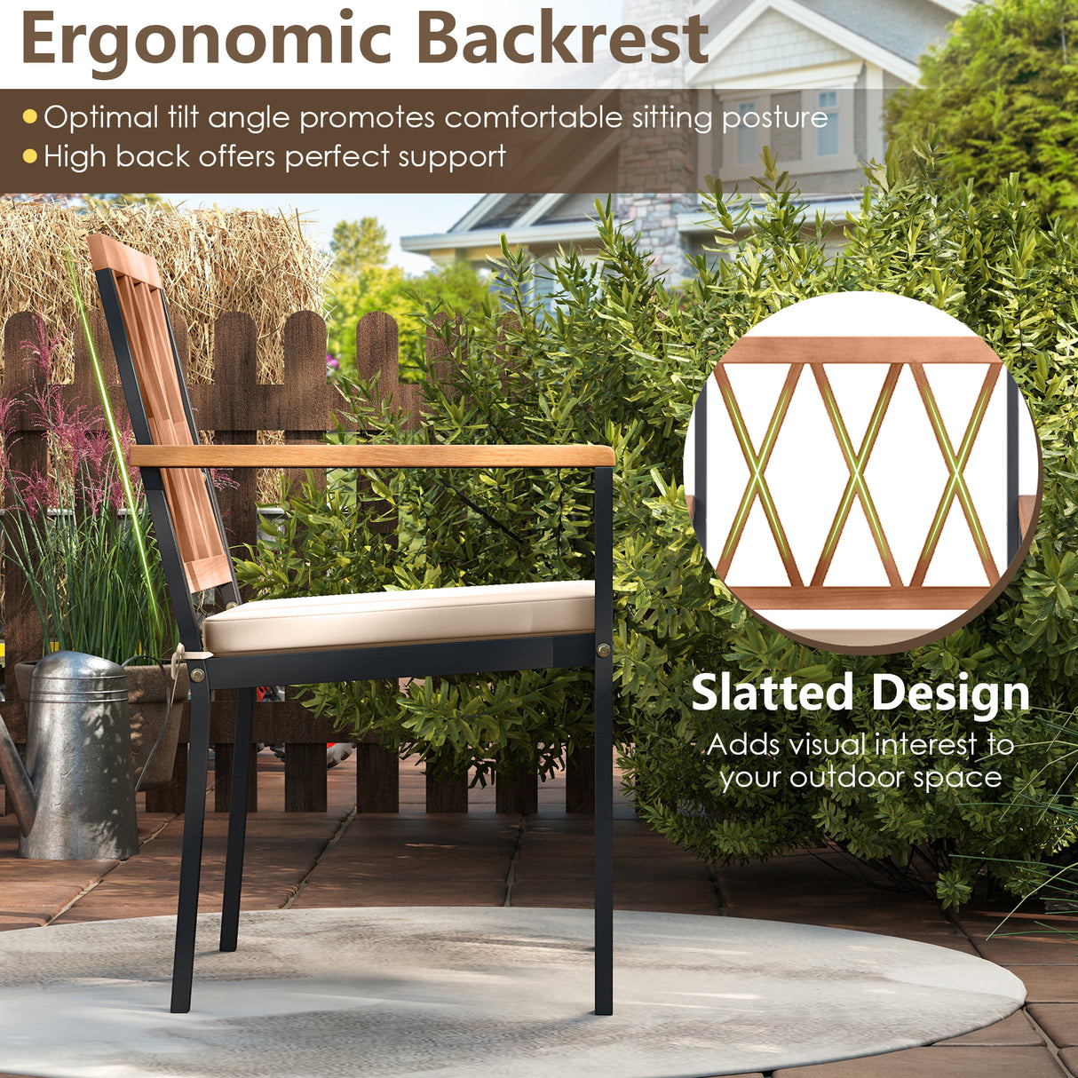 Set of 2 Patio Dining Chairs with Removable Padded Cushions-18 Inches
