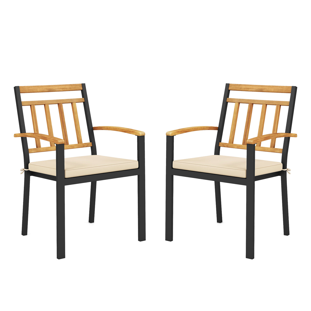 Set of 2 Patio Dining Chairs with Removable Padded Cushions-17 Inches