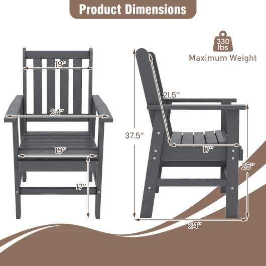 Set of 2 Patio Dining Chairs with Wide Armrests-Gray