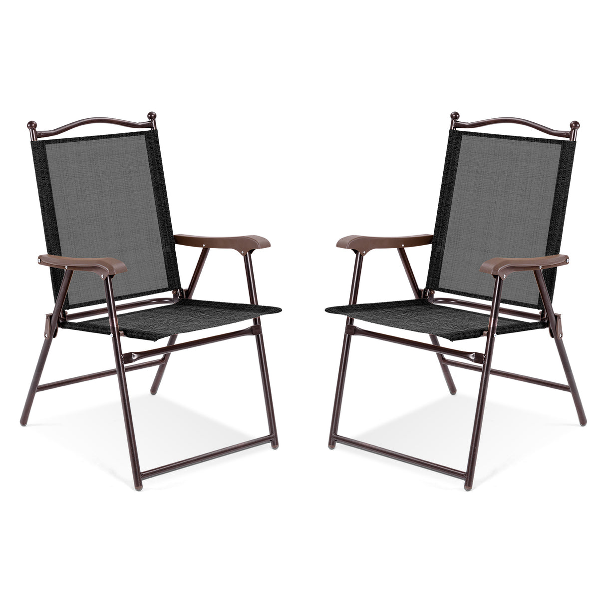 Set of 2 Patio Folding Sling Back Camping Deck Chairs-Black
