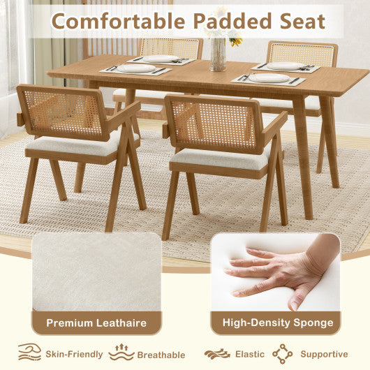 Set of 2 Rattan Accent Chairs with Padded Cushion and Rubber Wood Frame-Beige