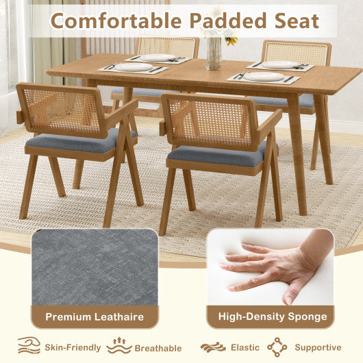 Set of 2 Rattan Accent Chairs with Padded Cushion and Rubber Wood Frame-Gray