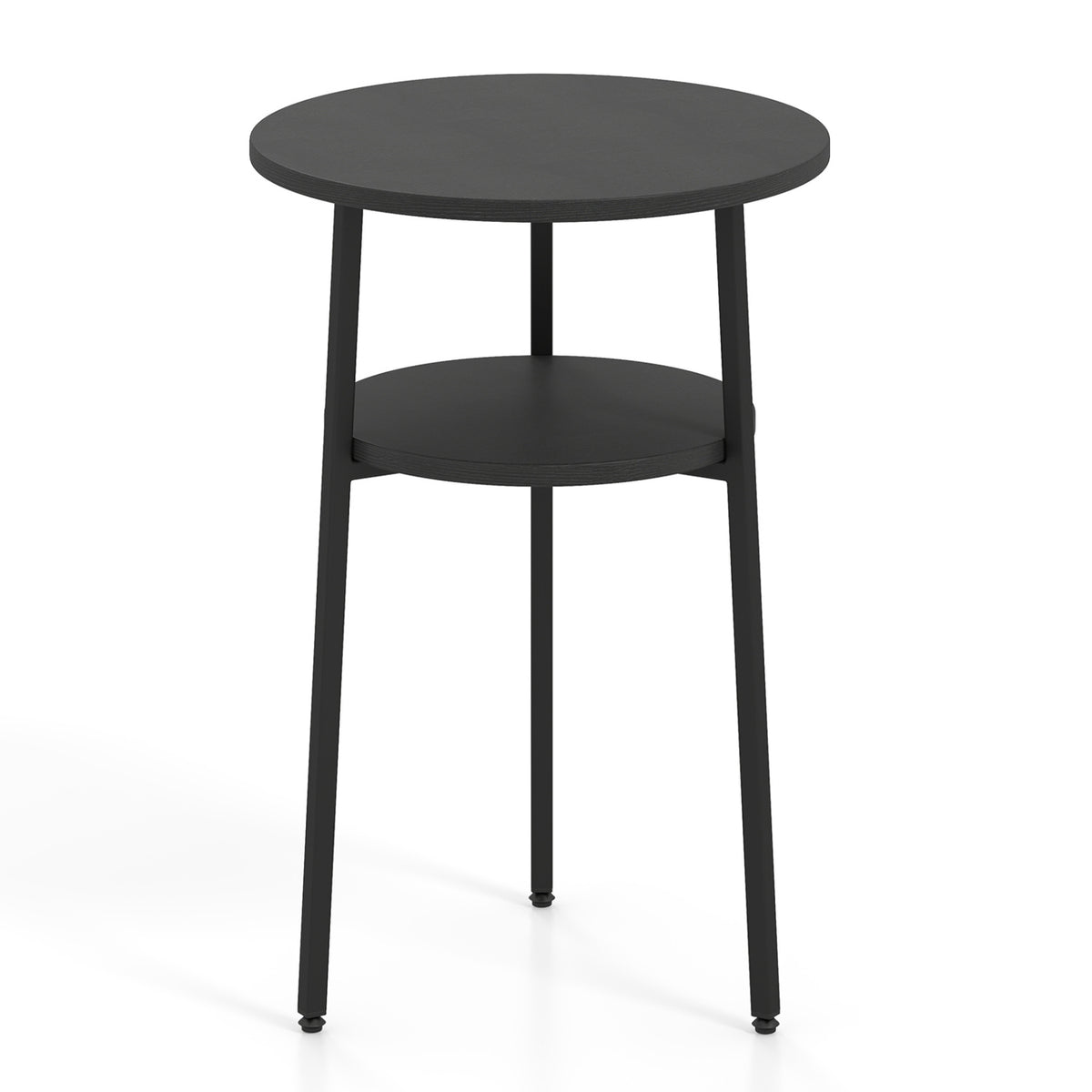 Set of 2 Round Side Table with Storage Shelf & Metal Frame for Living Room-Black