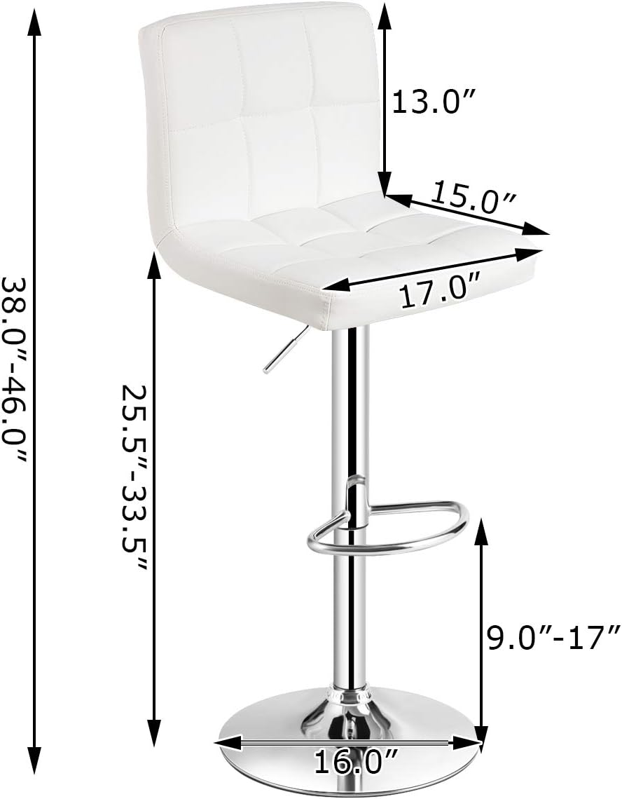 Set of 2 Square Swivel Adjustable PU Leather Bar Stools with Back and Footrest-White