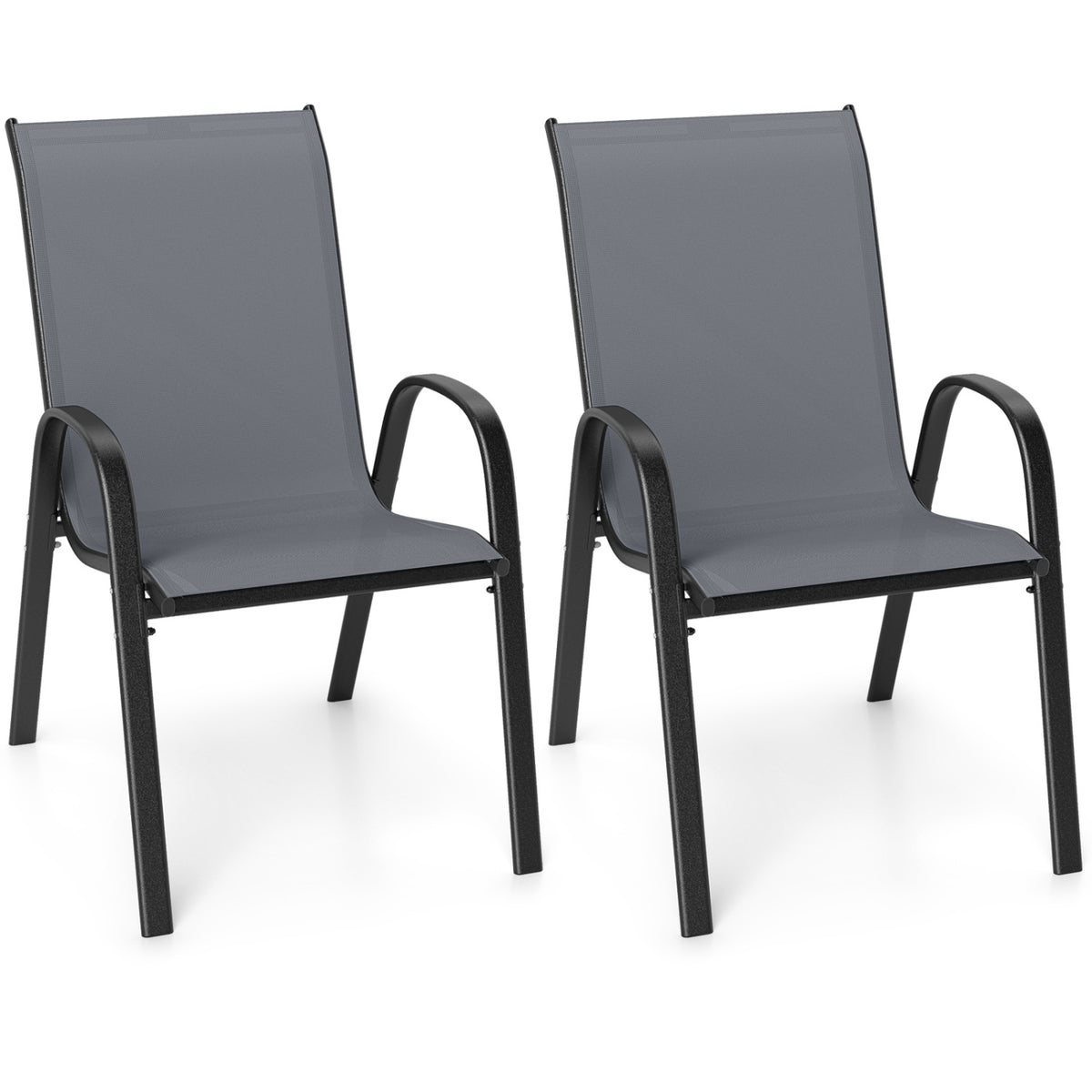 Set of 2 Stackable Patio Dining Chairs Set with Armrest-Grey