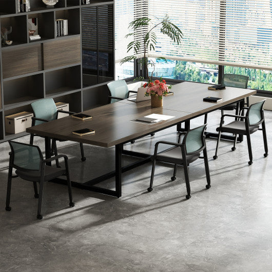 Set of 2 Stackable Rolling Office Chairs with Mesh Backrest-Gray