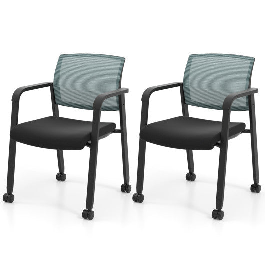 Set of 2 Stackable Rolling Office Chairs with Mesh Backrest-Gray
