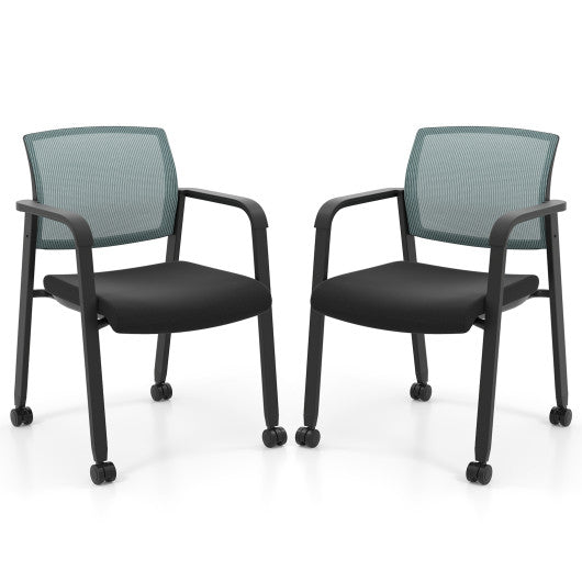 Set of 2 Stackable Rolling Office Chairs with Mesh Backrest-Gray