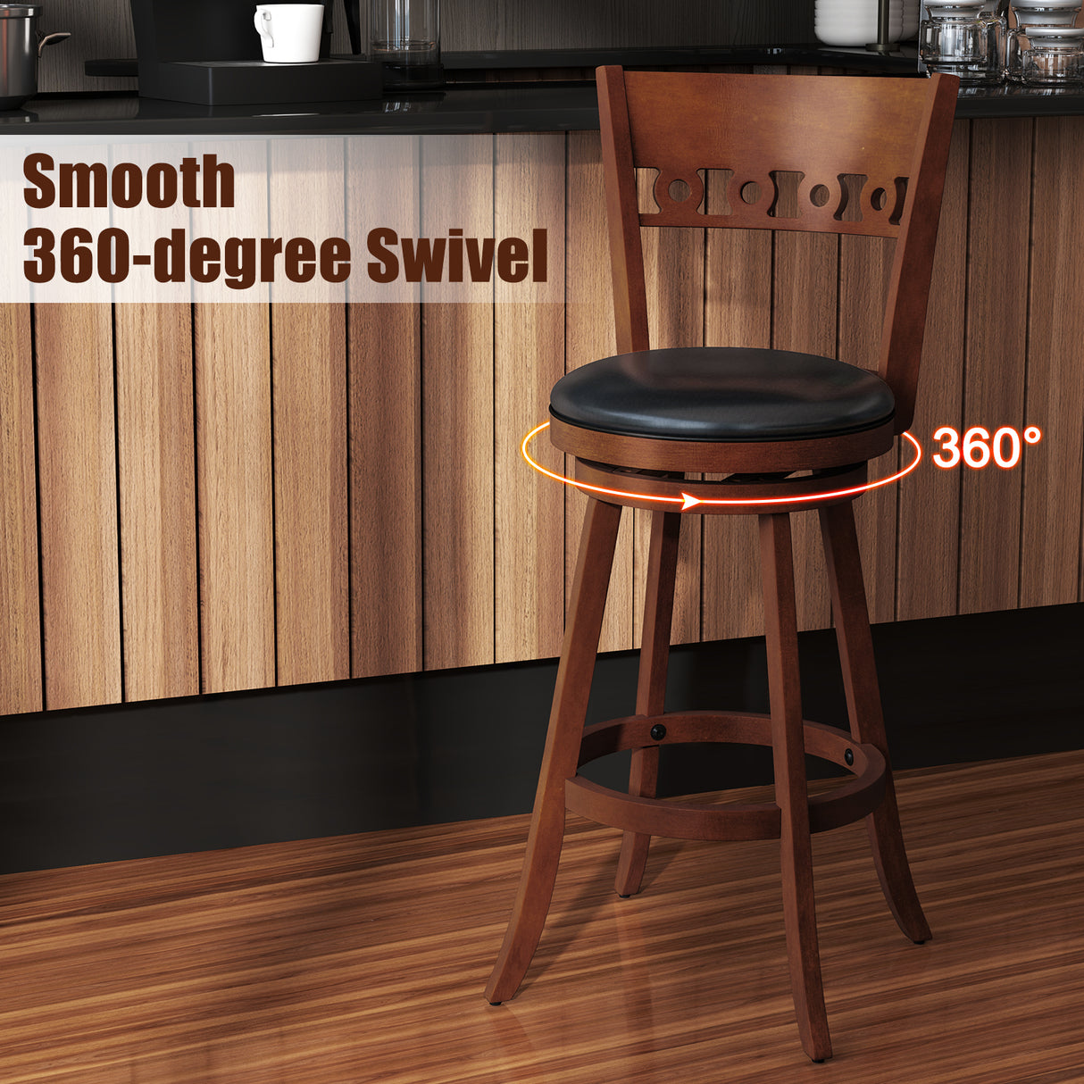 Set of 2 Swivel Bar Stools with Rubber Wood Frame-30.5 inches