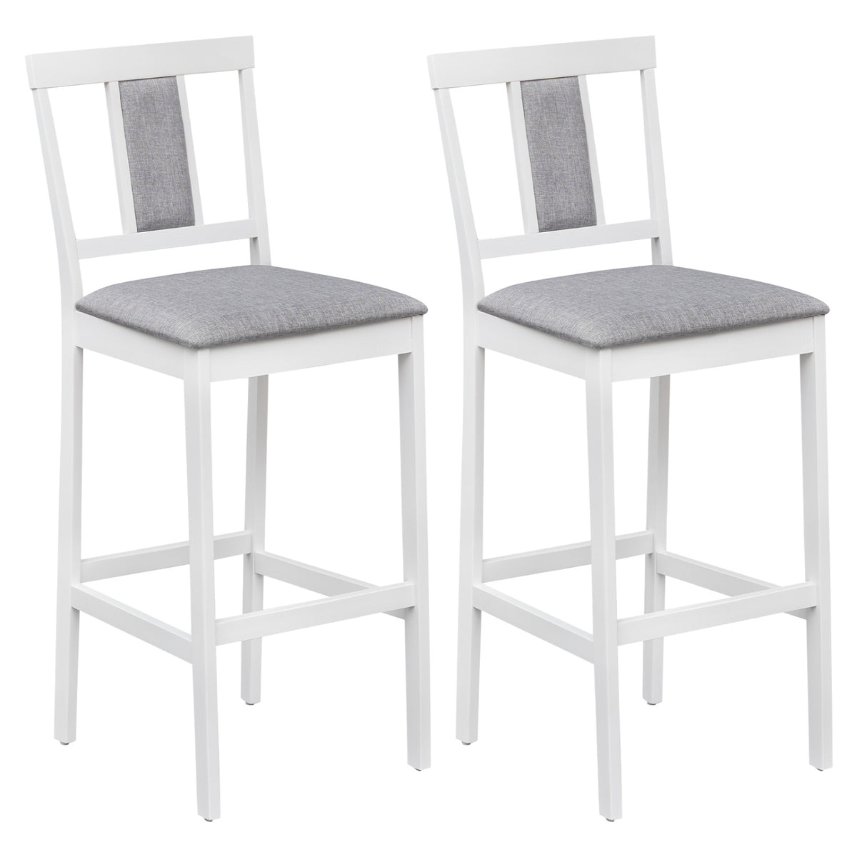 Set of 2 Upholstered Barstool 29.5 Inch Bar Height with Solid Rubber Wood Frame-White